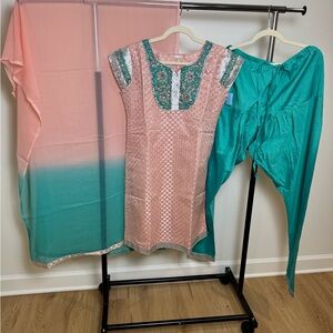 Pink and Teal Traditional Outfit Set